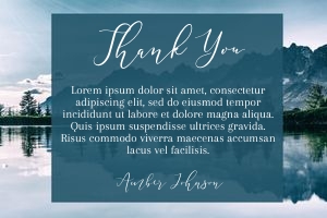 Peaceful Mountain Reflection Thank You Card design preview