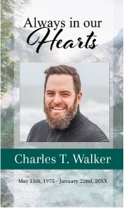 Peaceful Mountain Reflection Prayer Card design preview