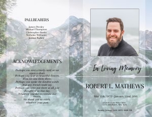 8 Page Mountain Lake Funeral Program 11 x 8.5: 8 Page Mountain Lake Funeral Program