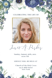 Blue Floral Funeral Invite design preview
