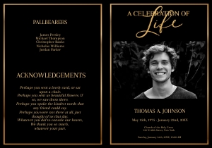 Black & Gold Funeral Program 10 x 7: Black & Gold Funeral Program