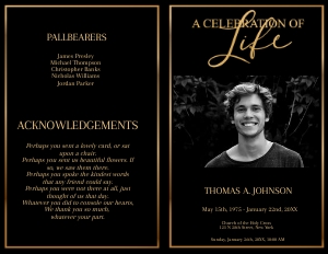 Black & Gold Funeral Program 8.5 x 11: Black & Gold Funeral Program
