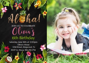 Aloha Birthday Invitation Chalkboard with Photo: Aloha Birthday Invitation Chalkboard with Photo