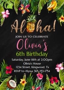 Aloha Birthday Invitation Chalkboard design preview