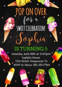 Ice cream Birthday Invitation Chalkboard design preview