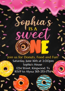 Donut One Birthday Invitations Chalkboard design preview