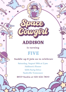Space cowgirl birthday invitation: Space cowgirl birthday invitation