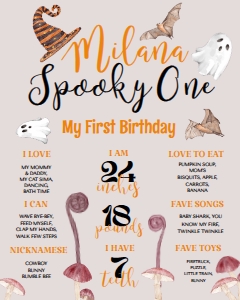 Halloween First Birthday Milestones Sign(16x20) design preview