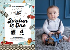 Race Car Birthday Invitation with photo: Race Car Birthday Invitation with photo