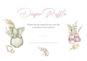 Boho Girl Baby Shower Invitation Set(Diaper Raffle): Boho Girl Baby Shower Invitation Set