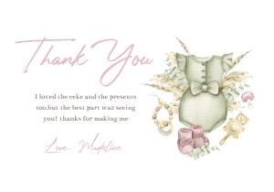 Boho Girl Baby Shower Thank You Card: Boho Girl Baby Shower Thank You Card
