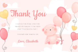 Teddy Bear Girl Baby Shower Thank You Card: Teddy Bear Girl Baby Shower Thank You Card