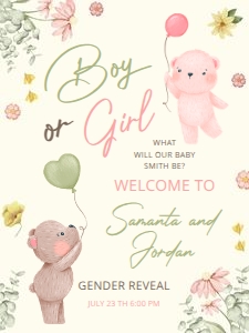 Teddy Bear Gender Reveal Welcome Sign 18x24: Teddy Bear Gender Reveal Welcome Sign 16x20