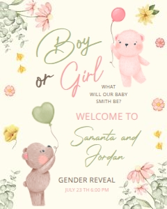Teddy Bear Gender Reveal Welcome Sign 16x20: Teddy Bear Gender Reveal Welcome Sign 16x20