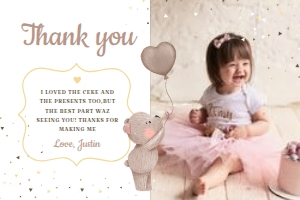 Teddy Bear Birthday Thank You Card with Photo: Teddy Bear First Birthday Bundle