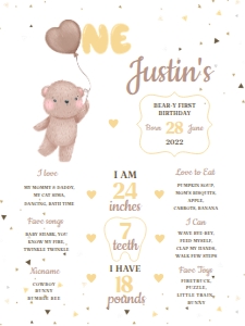 Teddy Bear First Birthday Milestones Sign 18x24: Teddy Bear First Birthday Milestones Sign 18x24