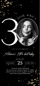 Black Gold 30th Birthday Electronic Invitation with Photo design preview