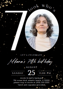 Black Gold 70th Birthday Invitation with Photo: Black Gold 70th Birthday Invitation with Photo