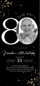 Black Gold 80th Birthday Electronic Invitation with Photo design preview