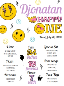 Smiley Face First Birthday Milestones Sign 18x24: Smiley Face First Birthday Bundle