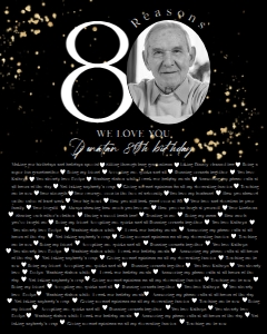 80 Things We Love About You Printable Gold Black8x10 design preview