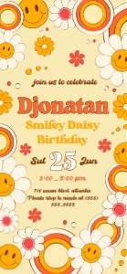 Smiley Daisy Birthday Invitation Electronic: Smiley Daisy Birthday Invitation Electronic