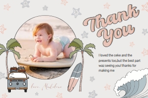 Surf Birthday Thank You Card with Photo: Surf Birthday Thank You Card with Photo