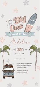 Surf Big One Birthday Invitation Electronic design preview