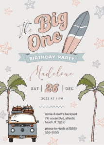 Surf Big One First Birthday invitation design preview