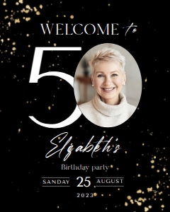 50th Birthday Welcome Sign Black Gold16x20: 50th Birthday Welcome Sign Black Gold