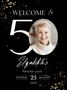 50th Birthday Welcome Sign Black Gold18x24: 50th Birthday Welcome Sign Black Gold