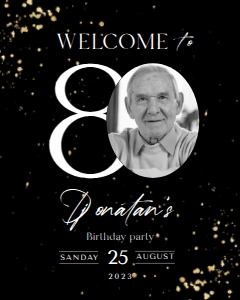 80th Birthday Welcome Sign Black Gold16x20: 80th Birthday Welcome Sign Black Gold16x20