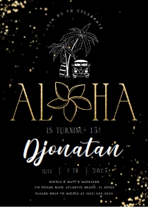 Tropical Aloha Birthday Invitation Black Gold: Tropical Aloha Birthday Invitation Black Gold