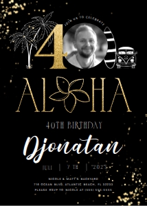 Tropical 40th Birthday Invitation with Photo Black Gold design preview