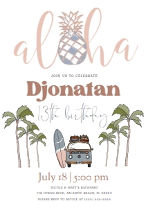 Tropical Aloha Birthday Invitation2 design preview