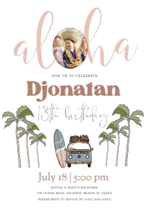 Tropical Aloha Birthday Invitation with Photo2: Tropical Aloha Birthday Invitation with Photo2