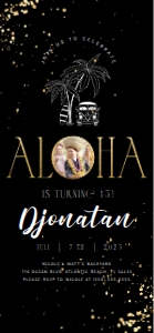 Tropical Aloha Birthday Electronic Invitation with Photo Black Gold: Tropical Aloha Birthday Electronic Invitation with Photo Black Gold