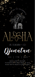 Tropical Aloha Birthday Electronic Invitation Black Gold design preview