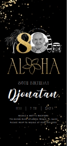 Tropical 80th Birthday Electronic Invitation with Photo Black Gold design preview