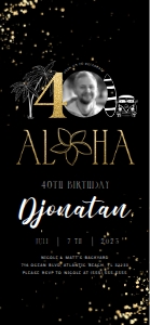 Tropical 40th Birthday Electronic Invitation with Photo Black Gold design preview