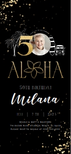 Tropical 50th Birthday Electronic Invitation with Photo Black Gold design preview