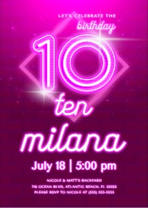 Pink Neon 10th Birthday Invitation design preview