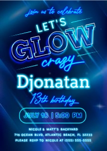 Blue Neon Party Invitation design preview