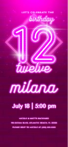 Pink Neon 12th Birthday Electronic Invitation: Pink Neon 12th Birthday Electronic Invitation