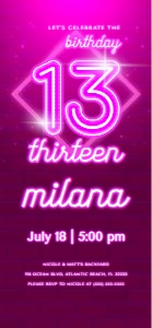 Pink Neon 13th Birthday Electronic Invitation: Pink Neon 13th Birthday Electronic Invitation