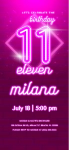 Pink Neon 11th Birthday Electronic Invitation design preview