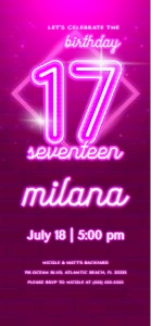 Pink Neon 17th Birthday Electronic Invitation design preview