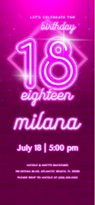 Pink Neon 18th Birthday Electronic Invitation design preview