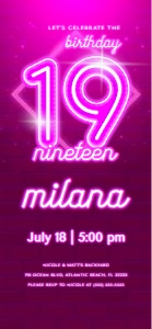 Pink Neon 19th Birthday Electronic Invitation design preview