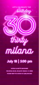 Pink Neon 30th Birthday Electronic Invitation design preview